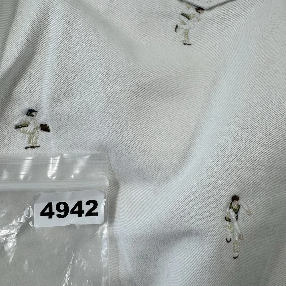 Polo Ralph Lauren Mens 36 White Cricket All Over Logo Embroidered Chino Shorts